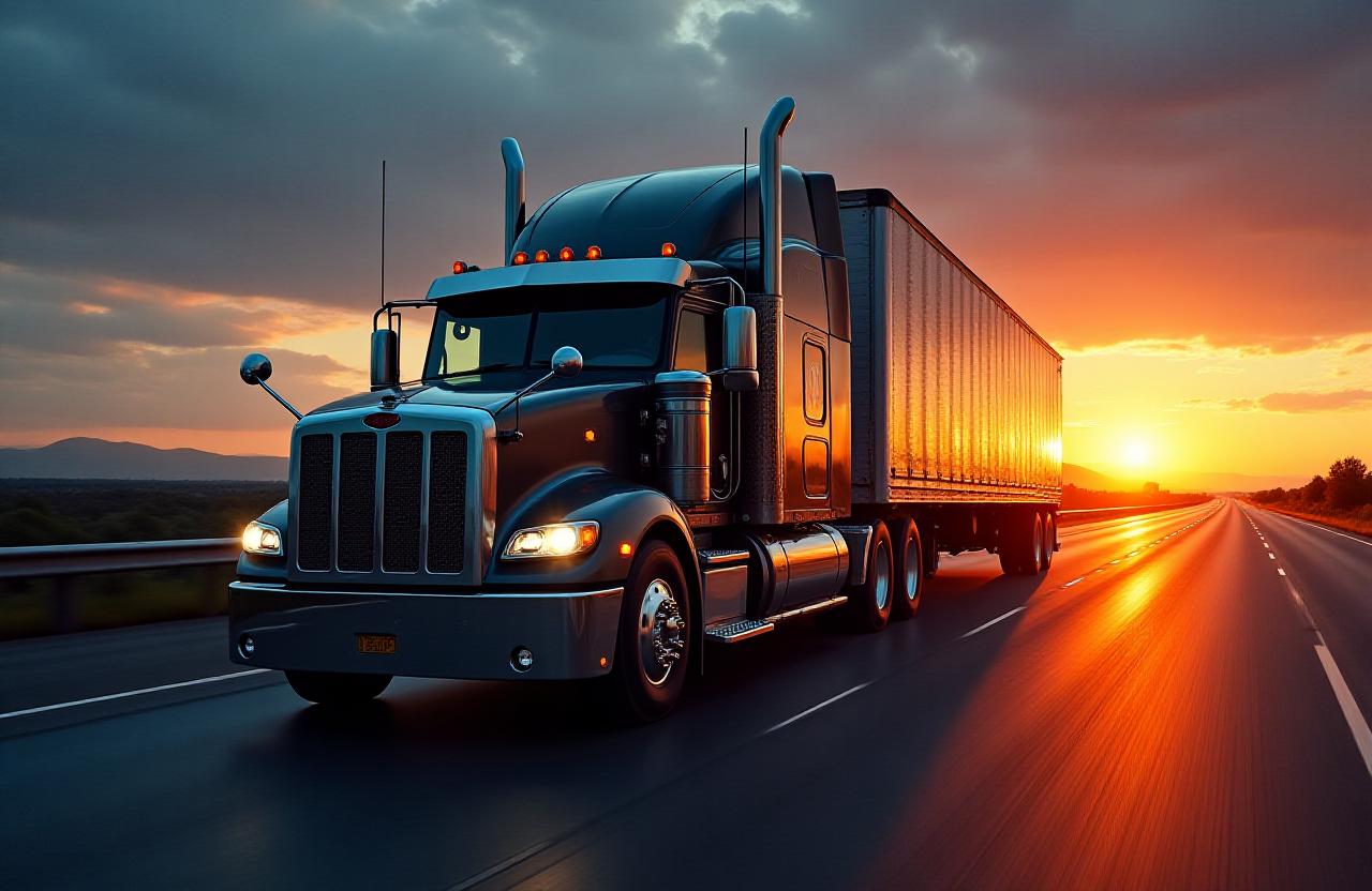 Heavy duty logistics truck in transit